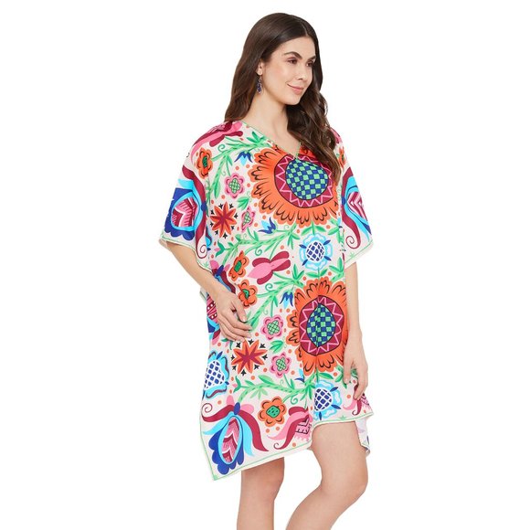 Gypsie Blu Floral Print Polyester Multicolor V-Neck Tunic Lounge Wear for Women - Picture 5 of 10